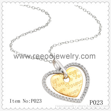 Double Color Plating, Heart Shaped 925 Sterling Silver Necklace